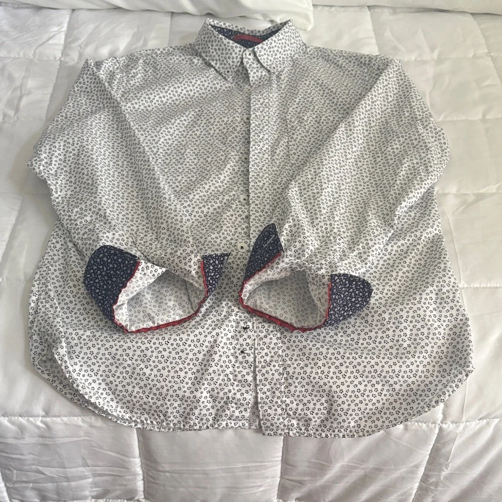 Denim & Flower White Shirt with Navy Floral Pattern slim fit small - Picture 2 of 5